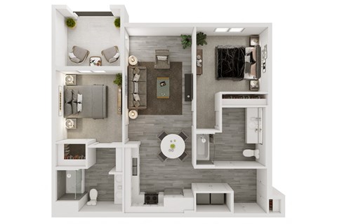 Floor plan for 2 beds, 2 baths, 1018 sqft